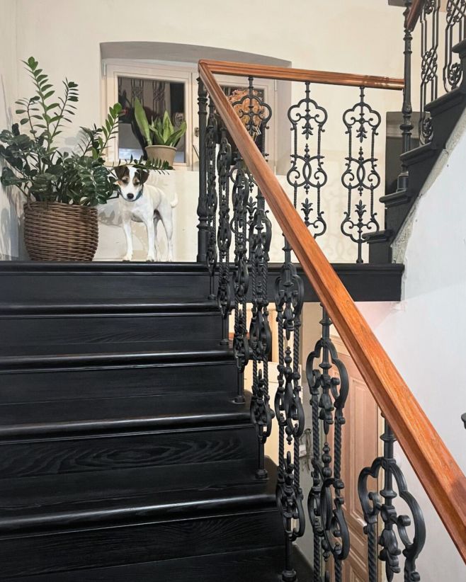 Holz mit intensiv schwarzem Ton und natürlicher Struktur. 🌑 Das Osmo Ölbeize hebt die Maserung von Treppen oder anderen...