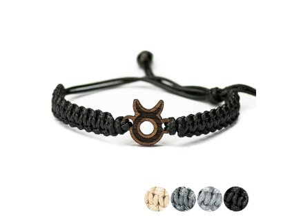 Armband Kordel Sternzeichen - Stier Merbau (Farbe des Kordel Armbands Hellgrau)