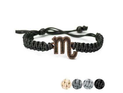 Armband Kordel Sternzeichen - Skorpion Merbau (Farbe des Kordel Armbands Hellgrau)