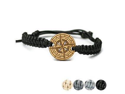 Armband Kordel Kompass Anigre (Farbe des Kordel Armbands Hellgrau)