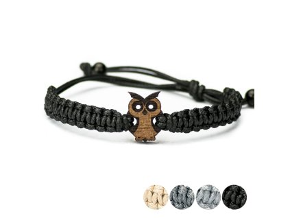 Armband Kordel Eule klein Merbau (Farbe des Kordel Armbands Hellgrau)