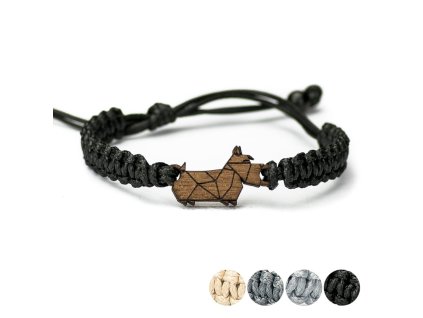 Armband Kordel Hund 2 Merbau (Farbe des Kordel Armbands Dunkelgrau)