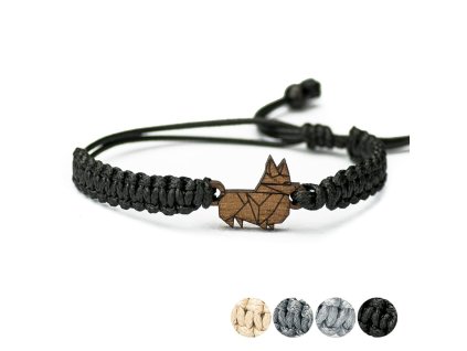 Armband Kordel Hund 3 Merbau (Farbe des Kordel Armbands Hellgrau)