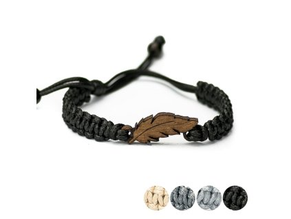 Armband Kordel Feder Merbau (Farbe des Kordel Armbands Hellgrau)
