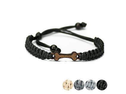 Armband Kordel Hundeknochen Merbau (Farbe des Kordel Armbands Hellgrau)