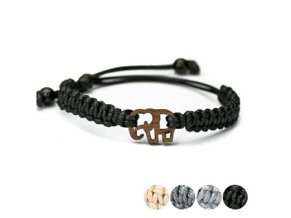 Armband Kordel Elefant Merbau (Farbe des Kordel Armbands Hellgrau)