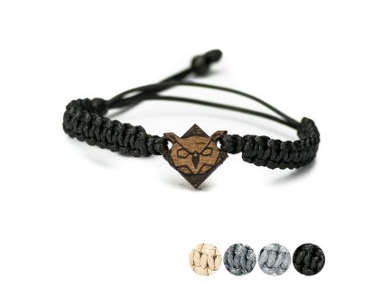 Armband Kordel Eule Merbau (Farbe des Kordel Armbands Hellgrau)