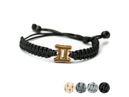 Armband Kordel Sternzeichen - Zwillinge Anigre (Farbe des Kordel Armbands Hellgrau)