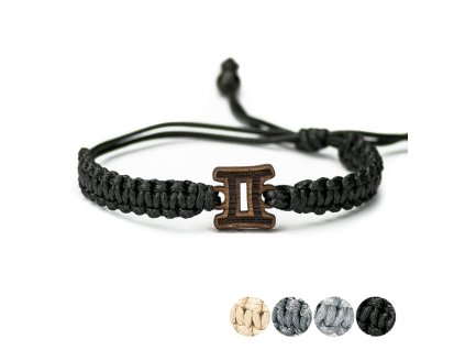 Armband Kordel Sternzeichen - Zwillinge Merbau (Farbe des Kordel Armbands Hellgrau)
