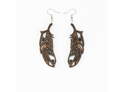 12355 drevene nausnice feather merbau