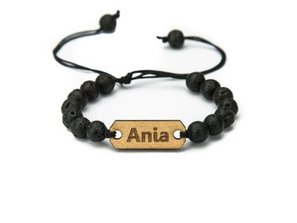 Armband aus Holz Name, Naturstein (personalisiert) (Holz Merbau)