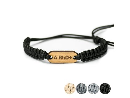 Armband aus Holz Blutgruppe, Kordel (personalisiert) (Farbe des Kordel Armbands Schwarz, Holz Merbau)