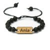 Armband aus Holz Name, Naturstein (personalisiert) (Holz Merbau)