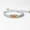 Armband aus Holz Name, Kordel (personalisiert) (Farbe des Kordel Armbands Schwarz, Holz Merbau)