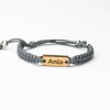Armband aus Holz Name, Kordel (personalisiert) (Farbe des Kordel Armbands Schwarz, Holz Merbau)