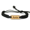Armband aus Holz Name, Kordel (personalisiert) (Farbe des Kordel Armbands Schwarz, Holz Merbau)
