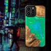 iPhone Handyhülle aus Holz mit Epoxidharz - Neonlicht Tokio (Handy-Modell Apple iPhone 13)