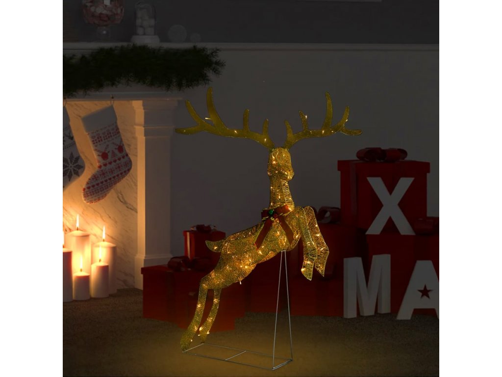 Vánoční dekorace létající sob 120 LED teplé bílé zlatá