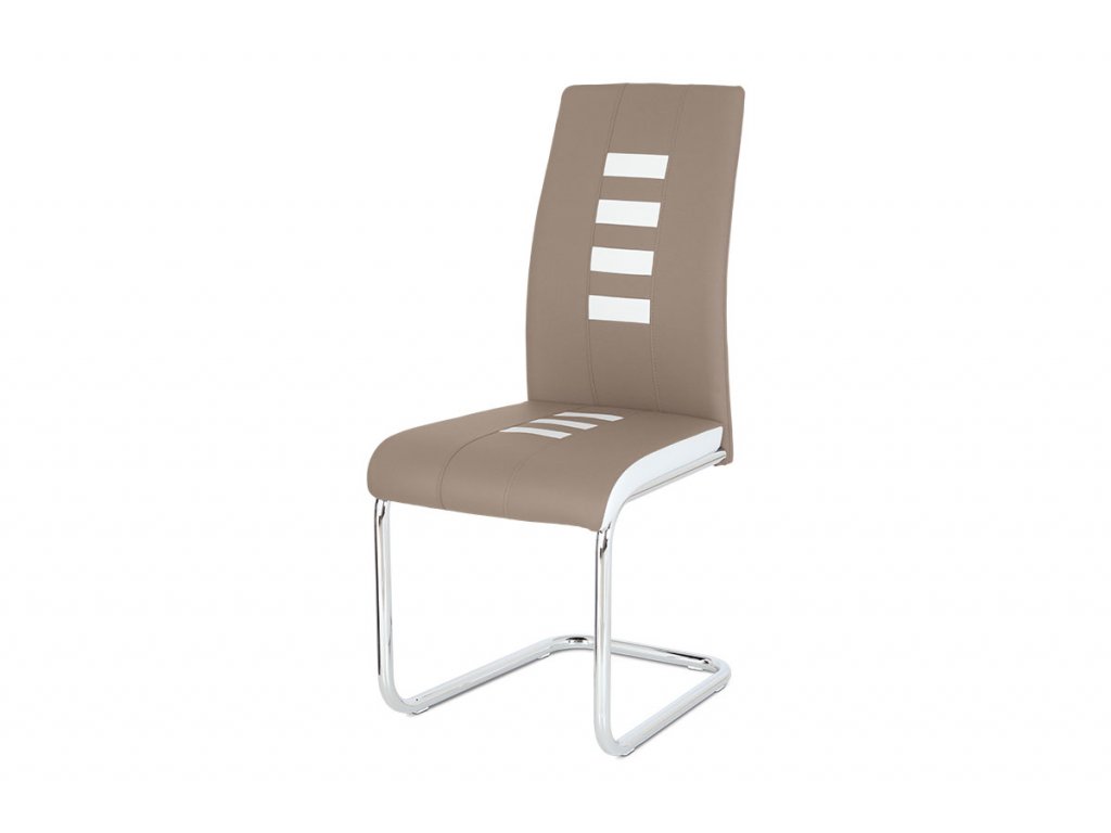 Jídelní židle FAVI II,  cappuccino a bílá eko-kůže, kov-chrom