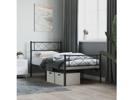 Kovový rám postele s hlavovým a nožním čelem 80 x 200 cm [372286] (Barva Černá)