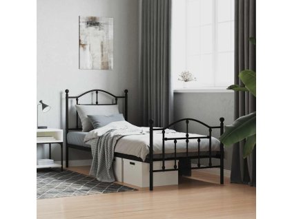 Kovový rám postele s hlavovým a nožním čelem 90 x 190 cm [353449] (Barva Černá)