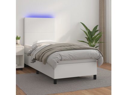 Box spring postel matrace a LED 90x200 cm umělá kůže [3135802]