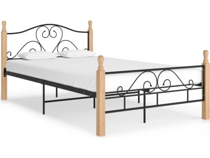 Rám postele černý kov 120 x 200 cm [324941] (Barva černá a světlé dřevo)