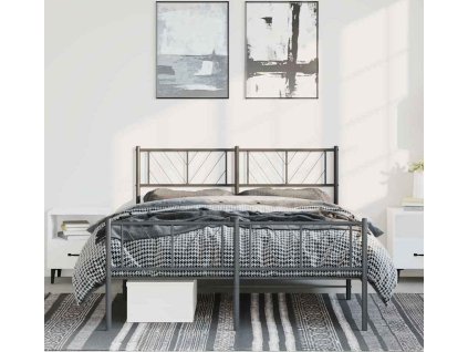 Kovový rám postele s hlavovým a nožním čelem 135 x 190 cm [372196] (Barva Černá)