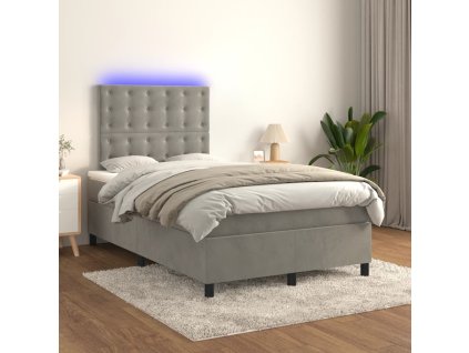Box spring postel s matrací a LED 120x200 cm samet [3136353] (Barva Světle šedá)