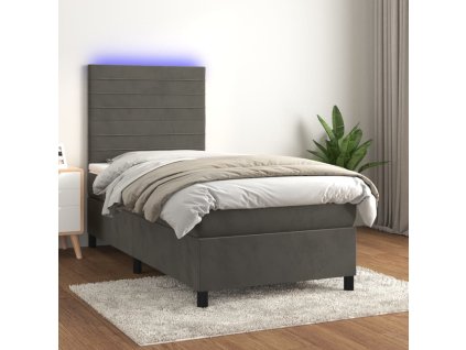 Box spring postel s matrací a LED 90x200 cm samet [3136162] (Barva Tmavě šedá)