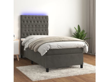 Box spring postel s matrací a LED 80x200 cm samet [3136270] (Barva Tmavě šedá)