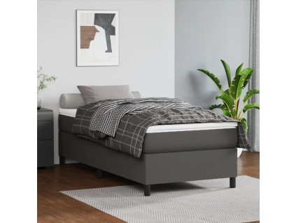 Box spring postel s matrací 90x200 cm umělá kůže [3144588] (Barva Šedá)