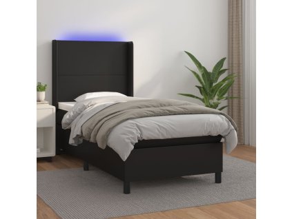 Box spring postel s matrací a LED 80x200 cm umělá kůže [3139229] (Barva Černá)