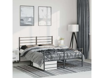 Kovový rám postele s hlavovým a nožním čelem 135 x 190 cm [352336] (Barva Černá)