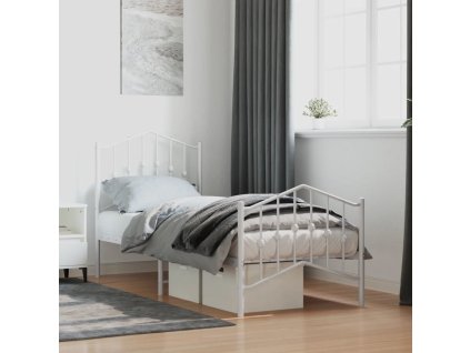 Kovový rám postele s hlavovým a nožním čelem 75 x 190 cm [373846] (Barva Bílá)