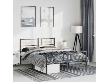 Kovový rám postele s hlavovým a nožním čelem 135 x 190 cm [355284] (Barva Černá)