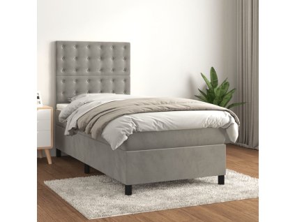 Box spring postel s matrací 80 x 200 cm samet [3143229] (Barva Světle šedá)