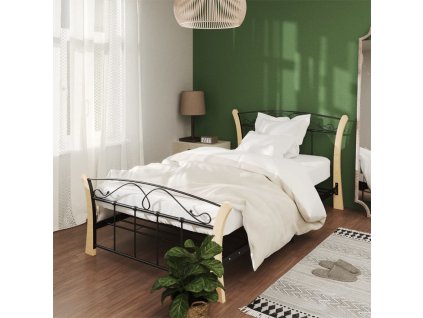 Rám postele černý kov 100 x 200 cm [324877] (Barva černá a tmavě hnědá)