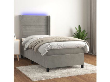Box spring postel s matrací a LED 80 x 200 cm samet [3139589] (Barva Světle šedá)