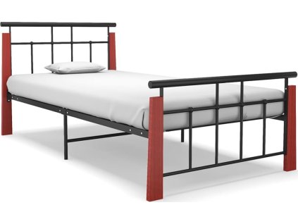 Rám postele kov a masivní dubové dřevo 90 x 200 cm [324890] (Barva Tmavě hnědá)