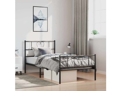 Kovový rám postele s hlavovým a nožním čelem 100 x 200 cm [355476] (Barva Černá)