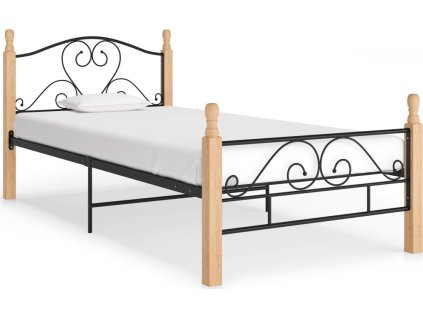 Rám postele černý kov 100 x 200 cm [324940] (Barva černá a světlé dřevo)