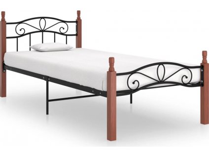 Rám postele černý kov a masivní dubové dřevo 100 x 200 cm [324905]
