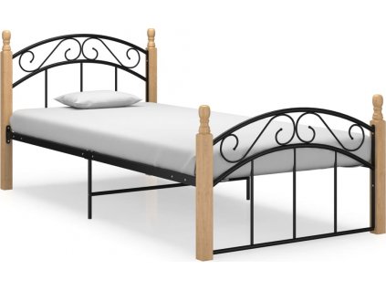 Rám postele černý kov a masivní dubové dřevo 90 x 200 cm [324918]