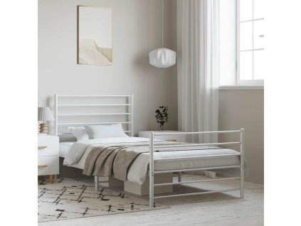 Kovový rám postele s hlavovým a nožním čelem 100 x 200 cm [352381] (Barva Bílá)
