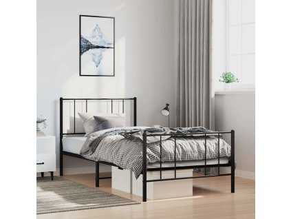 Kovový rám postele s hlavovým a nožním čelem 100 x 190 cm [352492] (Barva Černá)