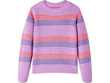 Dětský svetr pruhovaný pletený šeříkový a růžový 116 [14536]