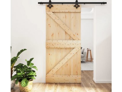 Posuvné dveře s kováním 95 x 210 cm masivní borové dřevo [3203138]