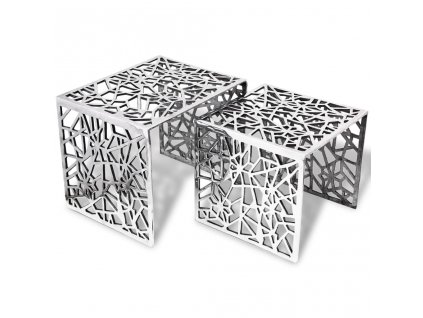Dva kusy odkládací stolky čtvercové hliníkové stříbrné [243508]