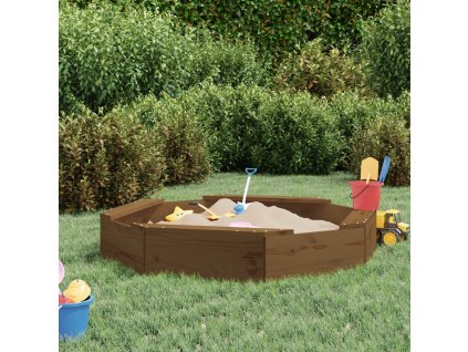 Pískoviště se sedáky černé osmiúhelník masivní borové dřevo [825012] (Barva Medově hnědá borovice)